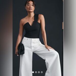 NWT Anthropologie Maeve Structured One-Shoulder Asymmetrical Cropped Tank Black